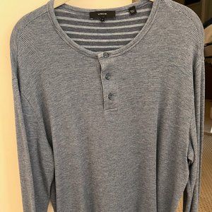 Vince Men's Blue Stripe Long Sleeve Henley Shirt Size L